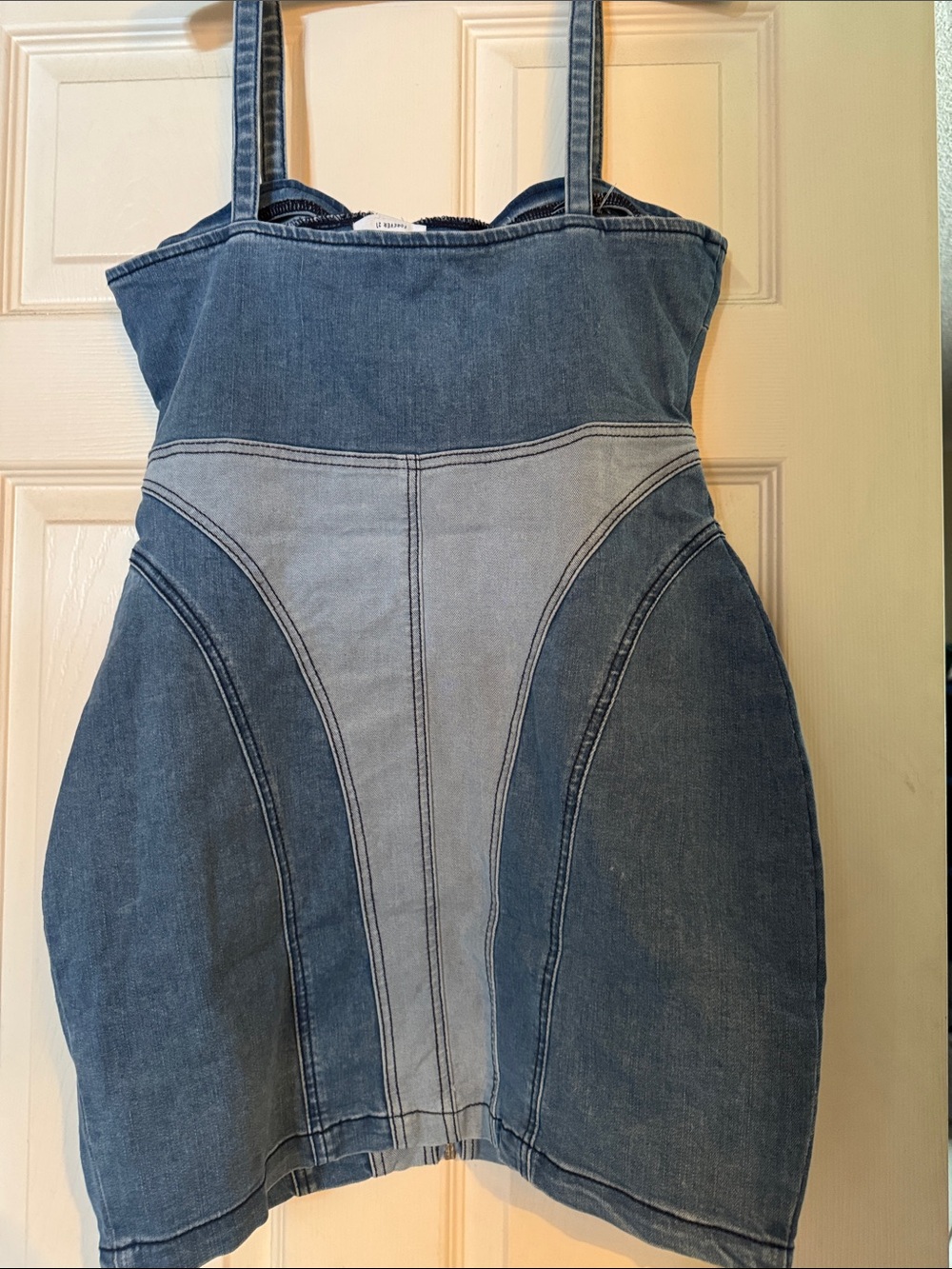 Forever 21 Two-Tone Blue Denim Zip-Front Mini Dress - Picture 4 of 8